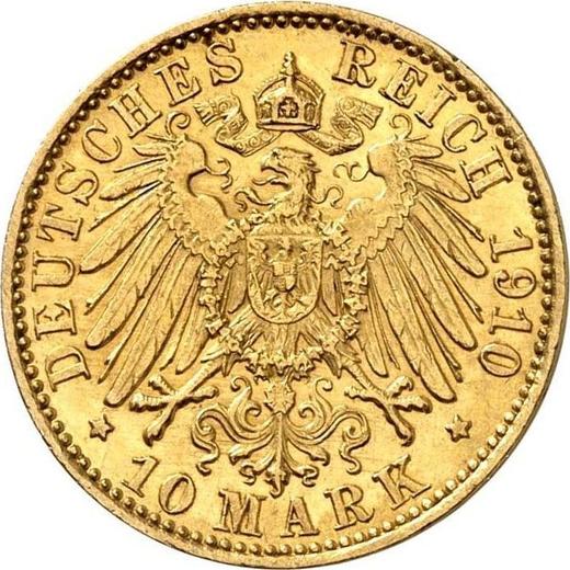 Reverso 10 marcos 1910 A "Lübeck" - valor de la moneda de oro - Alemania, Imperio alemán