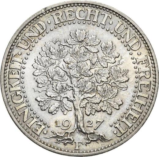 Rewers monety - 5 reichsmark 1927 F "Dąb" - cena srebrnej monety - Niemcy, Republika Weimarska