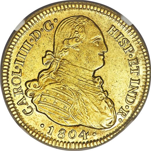 Аверс монеты - 4 эскудо 1804 года So FJ - цена золотой монеты - Чили, Карл IV