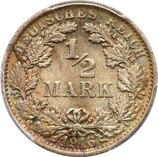 Аверс монеты - 1/2 марки 1916 года F "Тип 1905-1919" - цена серебряной монеты - Германия, Германская Империя