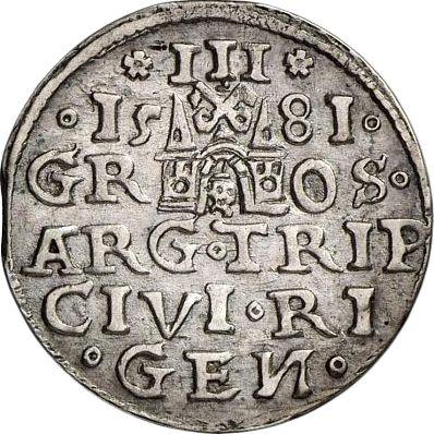 Реверс монеты - Трояк (3 гроша) 1581 года "Рига" - цена серебряной монеты - Польша, Стефан Баторий