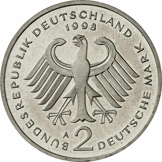 Reverse 2 Mark 1998 A "Ludwig Erhard" -  Coin Value - Germany, FRG