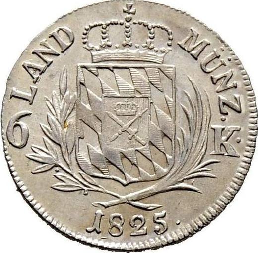 Реверс монеты - 6 крейцеров 1825 года - цена серебряной монеты - Бавария, Максимилиан I