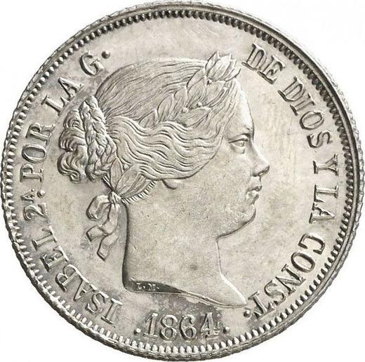 Аверс монеты - 4 реала 1864 года Восьмиконечные звёзды - цена серебряной монеты - Испания, Изабелла II