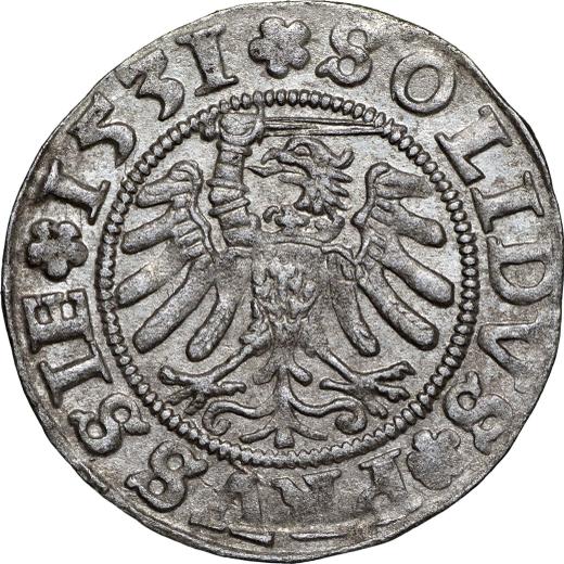 Реверс монеты - Шеляг 1531 года "Торунь" - цена серебряной монеты - Польша, Сигизмунд I Старый