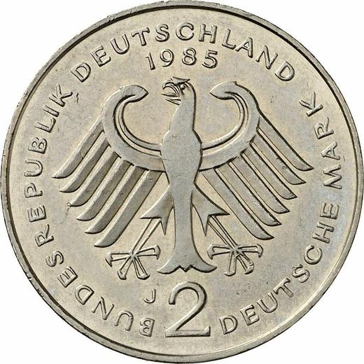 Reverso 2 marcos 1985 J "Theodor Heuss" - valor de la moneda  - Alemania, RFA