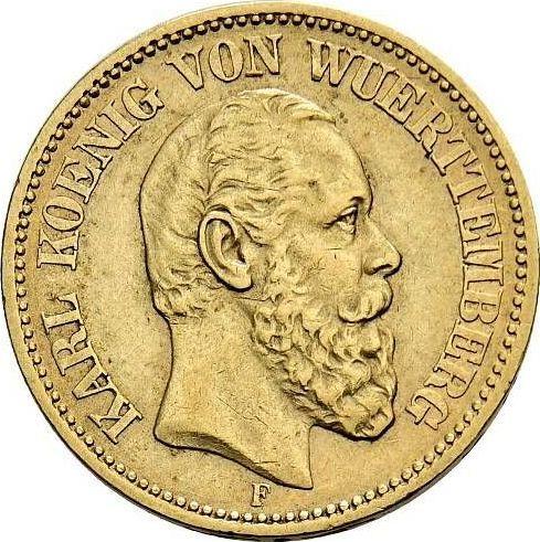 Аверс монеты - 20 марок 1876 года F "Вюртемберг" - цена золотой монеты - Германия, Германская Империя