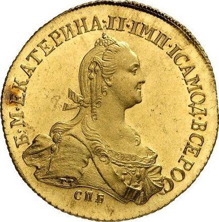 Obverse 10 Roubles 1772 СПБ "Petersburg type without a scarf" Restrike - Gold Coin Value - Russia, Catherine II