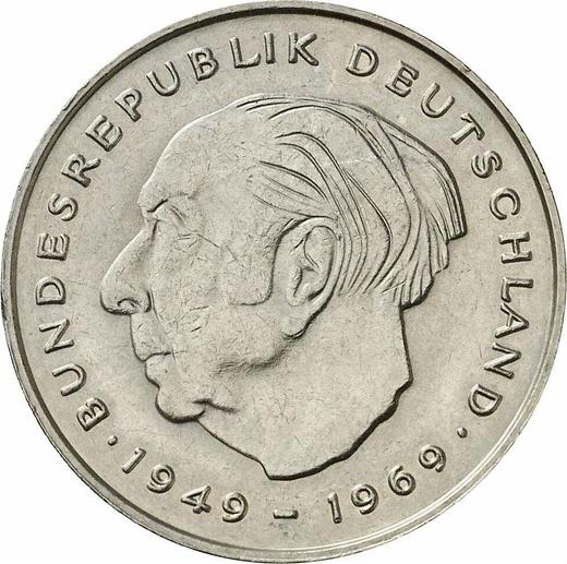 Аверс монеты - 2 марки 1977 года F "Теодор Хойс" - цена  монеты - Германия, ФРГ