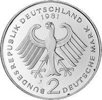 Reverso 2 marcos 1981 J "Kurt Schumacher" - valor de la moneda  - Alemania, RFA