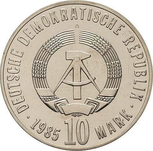 Reverse 10 Mark 1985 A "Liberation from fascism" Large monument Pattern -  Coin Value - Germany, GDR
