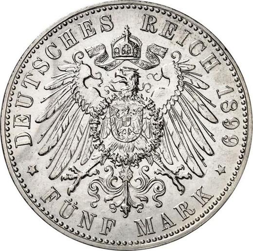 Reverso 5 marcos 1899 J "Hamburg" - valor de la moneda de plata - Alemania, Imperio alemán