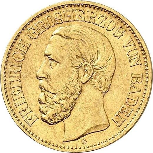 Аверс монеты - 10 марок 1881 года G "Баден" - цена золотой монеты - Германия, Германская Империя