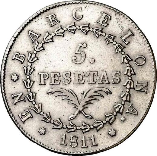 Реверс монеты - 5 песет 1811 года 24 розетки - цена серебряной монеты - Испания, Жозеф Бонапарт