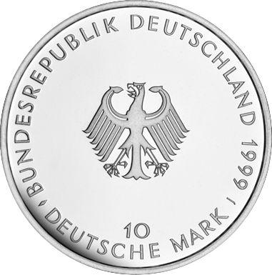 Реверс монеты - 10 марок 1999 года J "Основной закон" - цена серебряной монеты - Германия, ФРГ