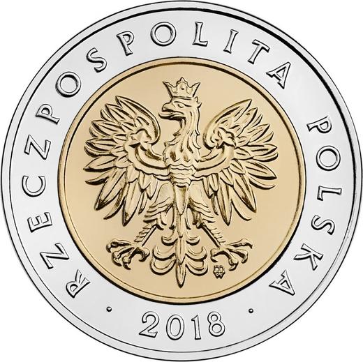 Avers 5 Zlotych 2018 "100 Jahre Unabhängigkeit Polens" - Münze Wert - Polen, III Republik Polen nach Stückelung