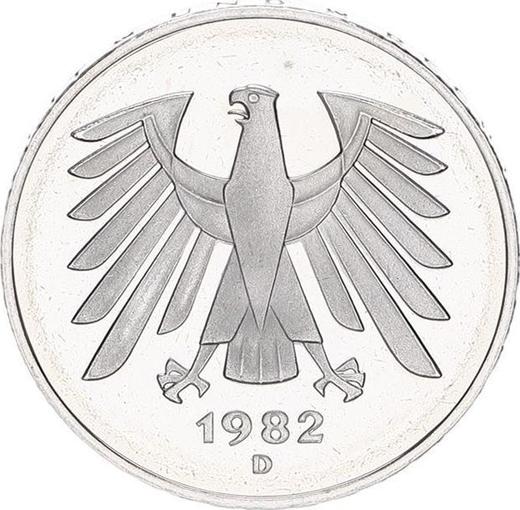 Reverso 5 marcos 1982 D - valor de la moneda  - Alemania, RFA