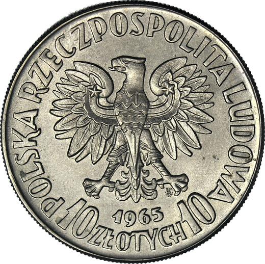 Аверс монеты - Пробные 10 злотых 1965 года MW "Русалка" Медно-никель - цена  монеты - Польша, Народная Республика