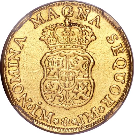 Reverse 2 Escudos 1761 JM - Peru, Charles III