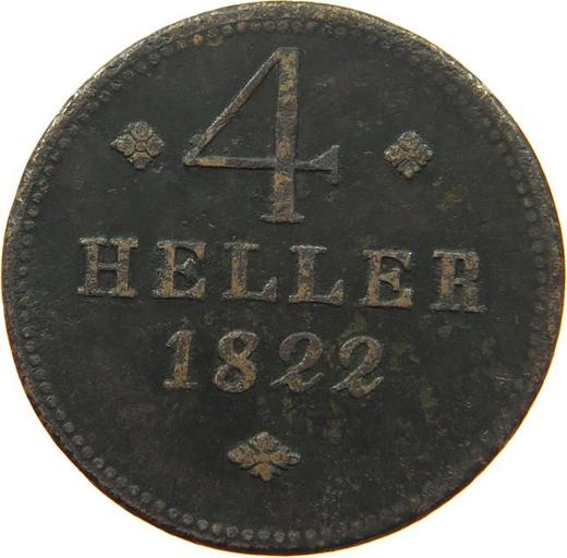 Реверс монеты - 4 геллера 1822 года - цена  монеты - Гессен-Кассель, Вильгельм II