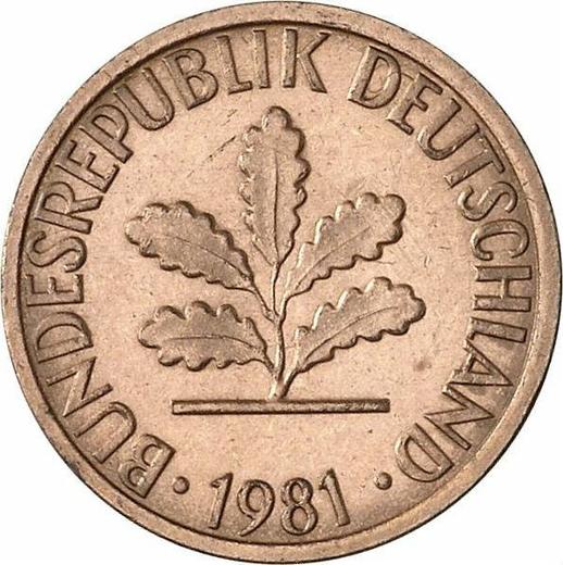 Rewers monety - 1 fenig 1981 G - cena  monety - Niemcy, RFN