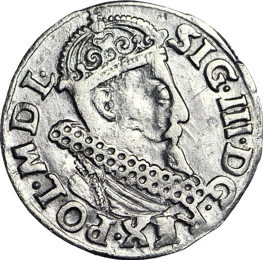 Аверс монеты - Трояк (3 гроша) без года (1601-1624) "Краковский монетный двор" - цена серебряной монеты - Польша, Сигизмунд III Ваза