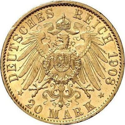 Реверс монеты - 20 марок 1908 года A "Гессен" - цена золотой монеты - Германия, Германская Империя