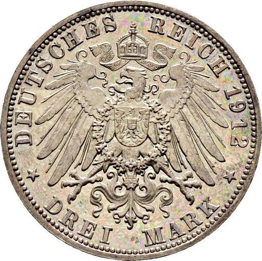 Реверс монеты - 3 марки 1912 года D "Бавария" - цена серебряной монеты - Германия, Германская Империя