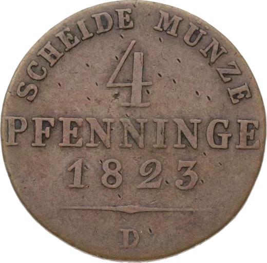 Реверс монеты - 4 пфеннига 1823 года D - цена  монеты - Пруссия, Фридрих Вильгельм III