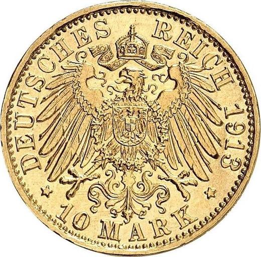 Реверс монеты - 10 марок 1913 года G "Баден" - цена золотой монеты - Германия, Германская Империя