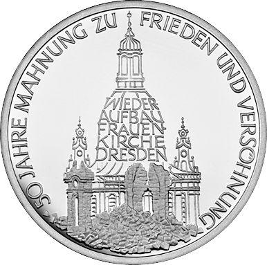 Anverso 10 marcos 1995 J "Iglesia de Nuestra Señora en Dresde" - valor de la moneda de plata - Alemania, RFA