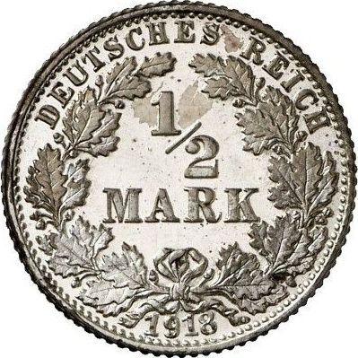 Аверс монеты - 1/2 марки 1918 года J "Тип 1905-1919" - цена серебряной монеты - Германия, Германская Империя