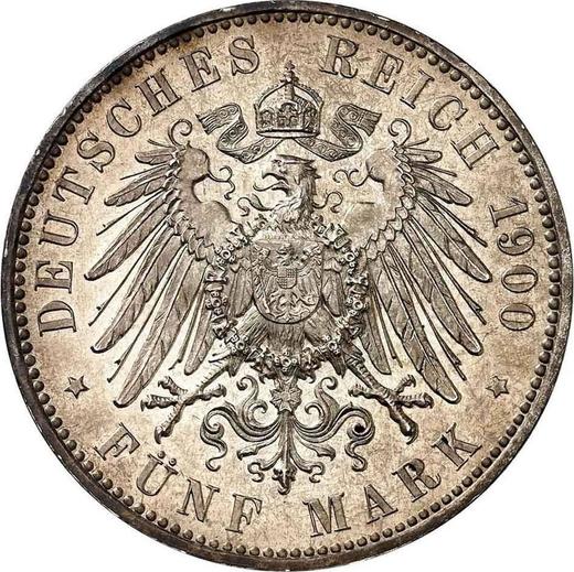 Реверс монеты - 5 марок 1900 года E "Саксония" - цена серебряной монеты - Германия, Германская Империя