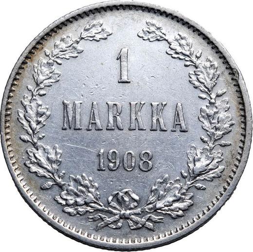 Реверс монеты - 1 марка 1908 года L - цена серебряной монеты - Финляндия, Великое княжество