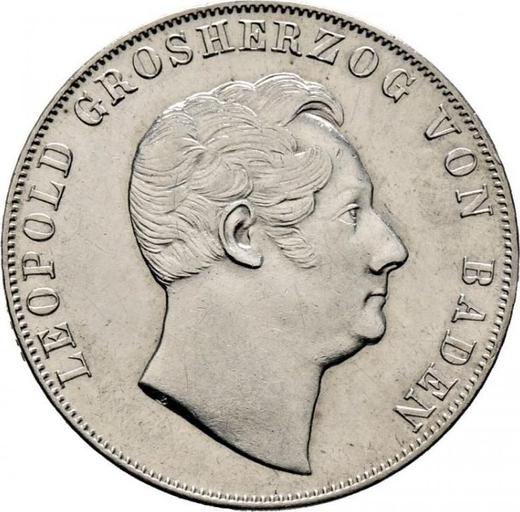 Аверс монеты - 2 гульдена 1847 года D - цена серебряной монеты - Баден, Леопольд