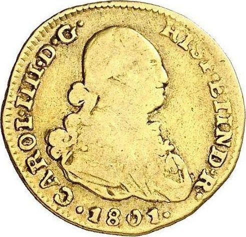 Awers monety - 1 escudo 1801 IJ - cena złotej monety - Peru, Karol IV