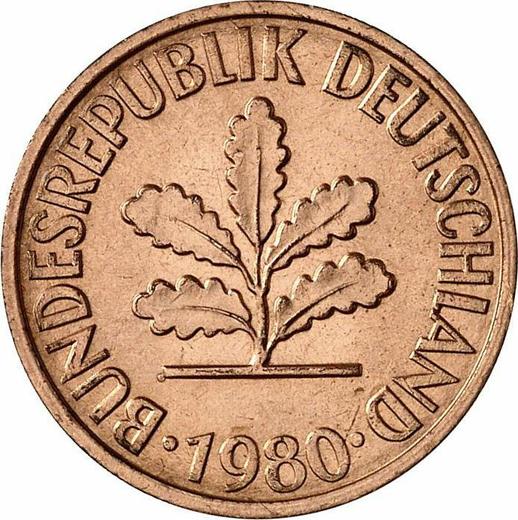 Реверс монеты - 2 пфеннига 1980 года D - цена  монеты - Германия, ФРГ
