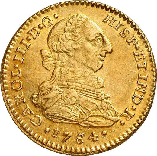 Аверс монеты - 2 эскудо 1784 года NR JJ - цена золотой монеты - Колумбия, Карл III