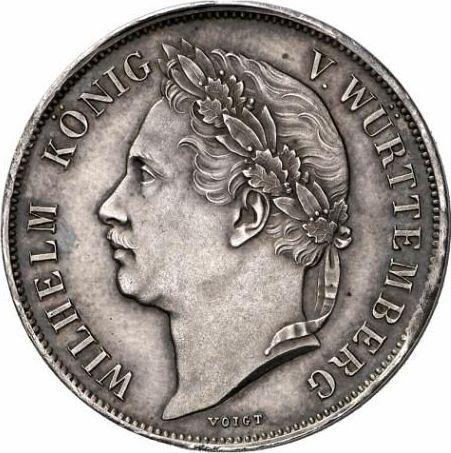Anverso 1 florín 1845 "Visita de la reina a la casa de moneda" - valor de la moneda de plata - Wurtemberg, Guillermo I de Wurtemberg 