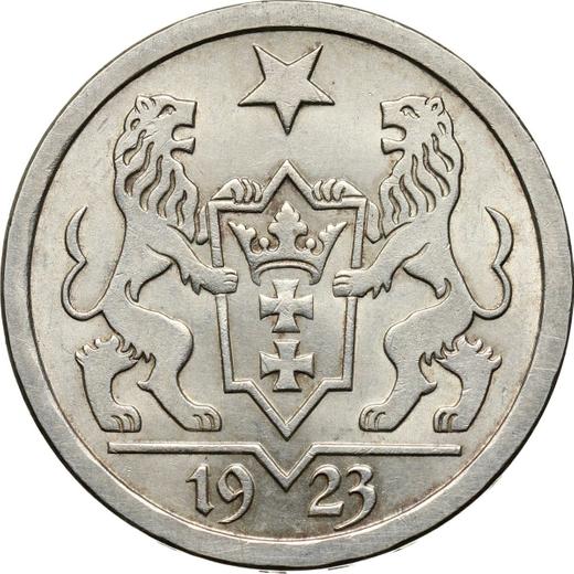 Аверс монеты - 2 гульдена 1923 года "Когг" - цена серебряной монеты - Польша, Вольный город Данциг