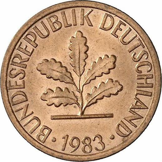 Реверс монеты - 1 пфенниг 1983 года G - цена  монеты - Германия, ФРГ