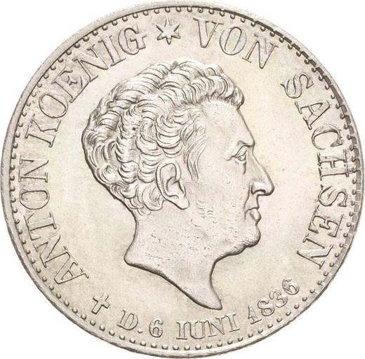 Anverso 1/6 tálero 1836 G "La muerte del rey" - valor de la moneda de plata - Sajonia, Antonio