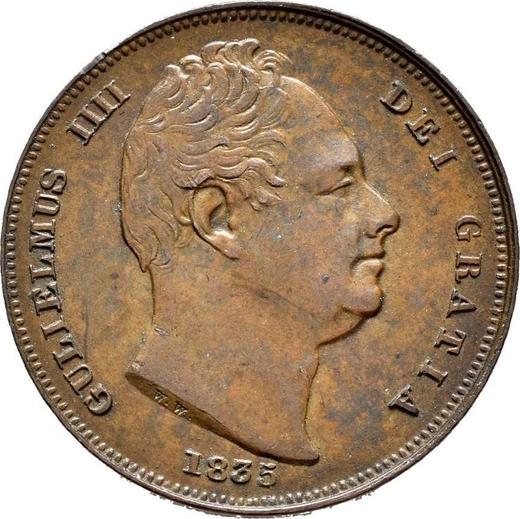Аверс монеты - Фартинг 1835 года WW - цена  монеты - Великобритания, Вильгельм IV