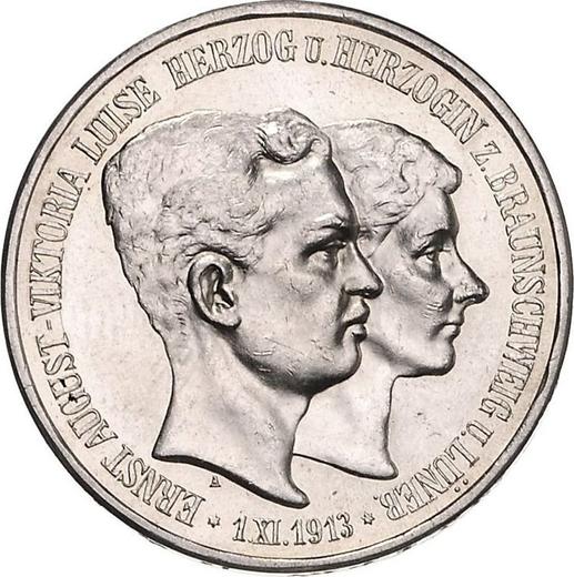 Awers monety - 3 marki 1915 A "Brunszwik" Wstąpienie na tron Napis "U. LÜNEB" - cena srebrnej monety - Niemcy, Cesarstwo Niemieckie