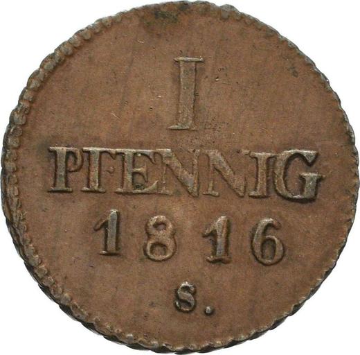 Реверс монеты - 1 пфенниг 1816 года S - цена  монеты - Саксония-Альбертина, Фридрих Август I