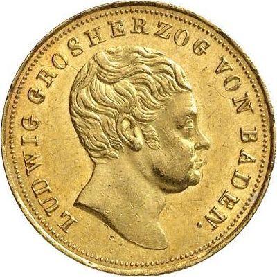 Аверс монеты - 10 гульденов 1825 года - цена золотой монеты - Баден, Людвиг I