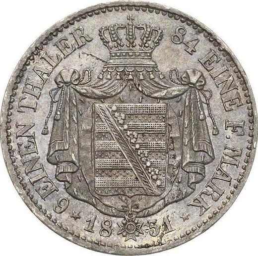 Reverso 1/6 tálero 1851 F - valor de la moneda de plata - Sajonia, Federico Augusto II