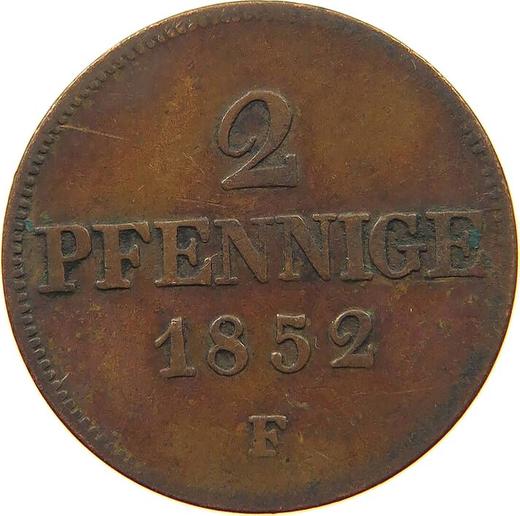 Rewers monety - 2 fenigi 1852 F - cena  monety - Saksonia-Albertyna, Fryderyk August II