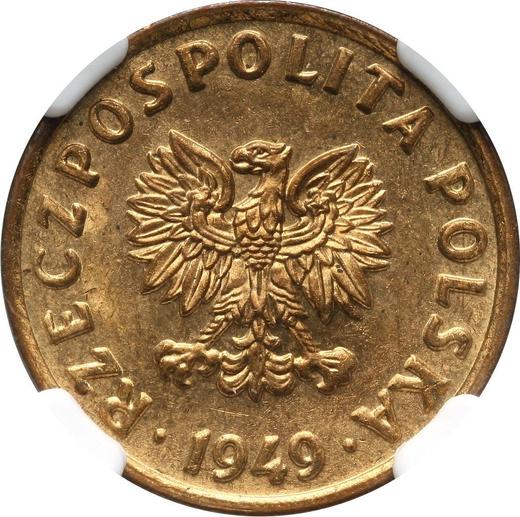 Аверс монеты - Пробные 5 грошей 1949 года Латунь Без надписи PRÓBA - цена  монеты - Польша, Народная Республика