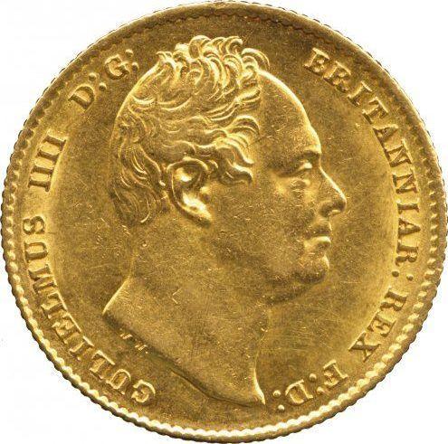 Аверс монеты - Соверен 1836 года WW N - на щите - цена золотой монеты - Великобритания, Вильгельм IV